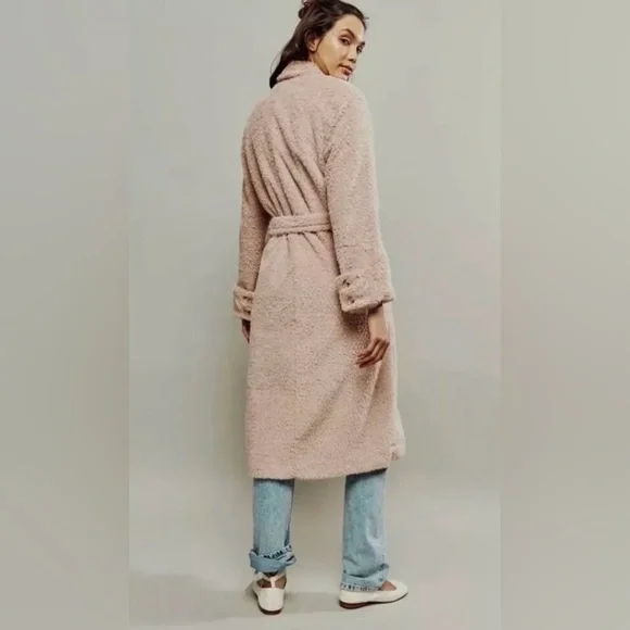 🆕 FREE PEOPLE Cuff it Coat Pink Teddy Cozy Faux Fur Trench Coat Jacket - Picture 6 of 13